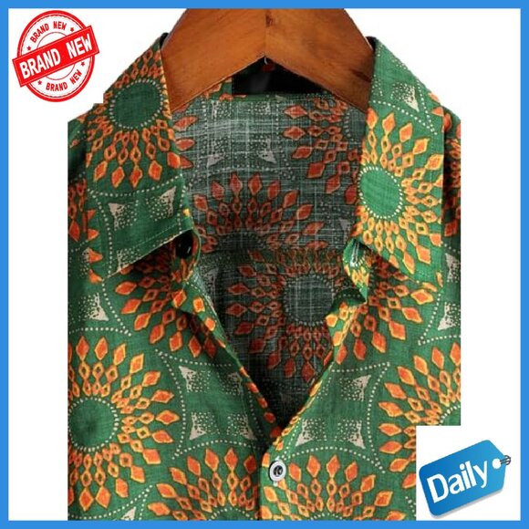 Men's Casual Button Down Shirt, Short Sleeve, Lightweight Cotton Blend - Picture 4 of 7